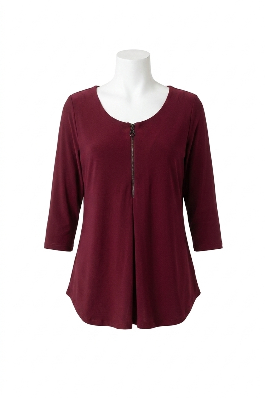NEW SYMPLI 3/4 sleeves zest henley top in pomegranate